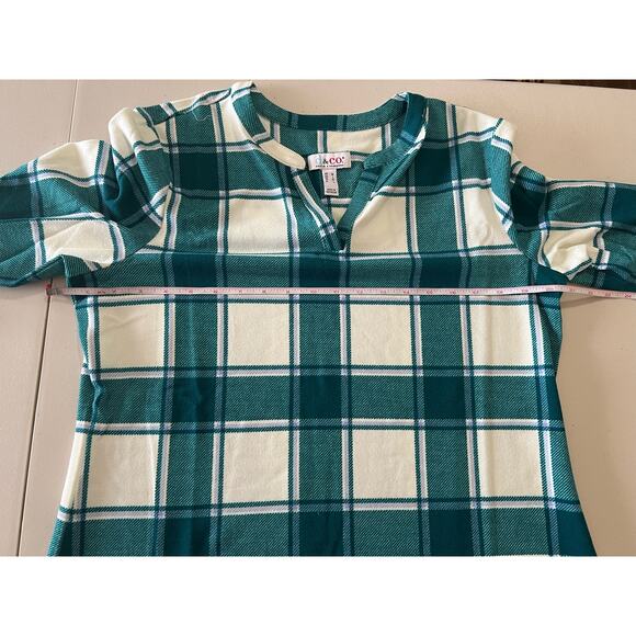 Denim & Co. Printed Heavenly Jersey Split Neck Long Sleeve Top DK SPRUCE SIZE M - Picture 7 of 8